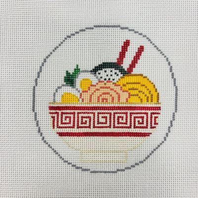 Food Truck Menu Item: Poke Bowl Round Ornament needlepoint canvas - Bargello Needlepoint
