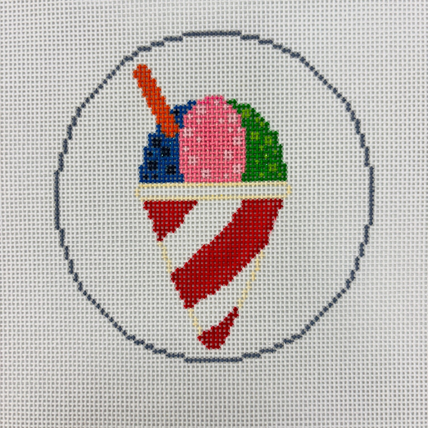 Food Truck Menu item: Snow Cone Round Ornament needlepoint canvas - Bargello Needlepoint