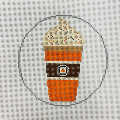 Food Truck Menu Items: Pumpkin Latte Round Ornament needlepoint canvas - Bargello Needlepoint