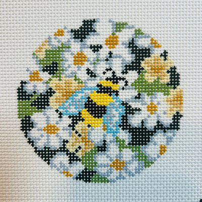 Garden Bee Round on 13 Mesh needlepoint canvas - Bargello Needlepoint