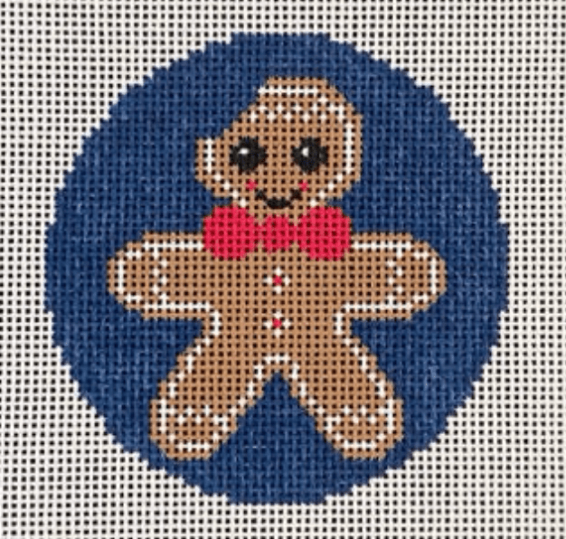 GINGERBREAD BOY ROUND ORNAMENT needlepoint canvas - Bargello Needlepoint