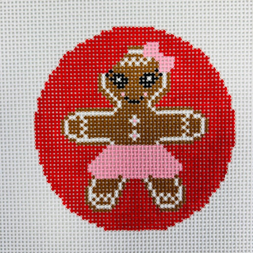 GINGERBREAD GIRL ROUND ORNAMENT needlepoint canvas - Bargello Needlepoint