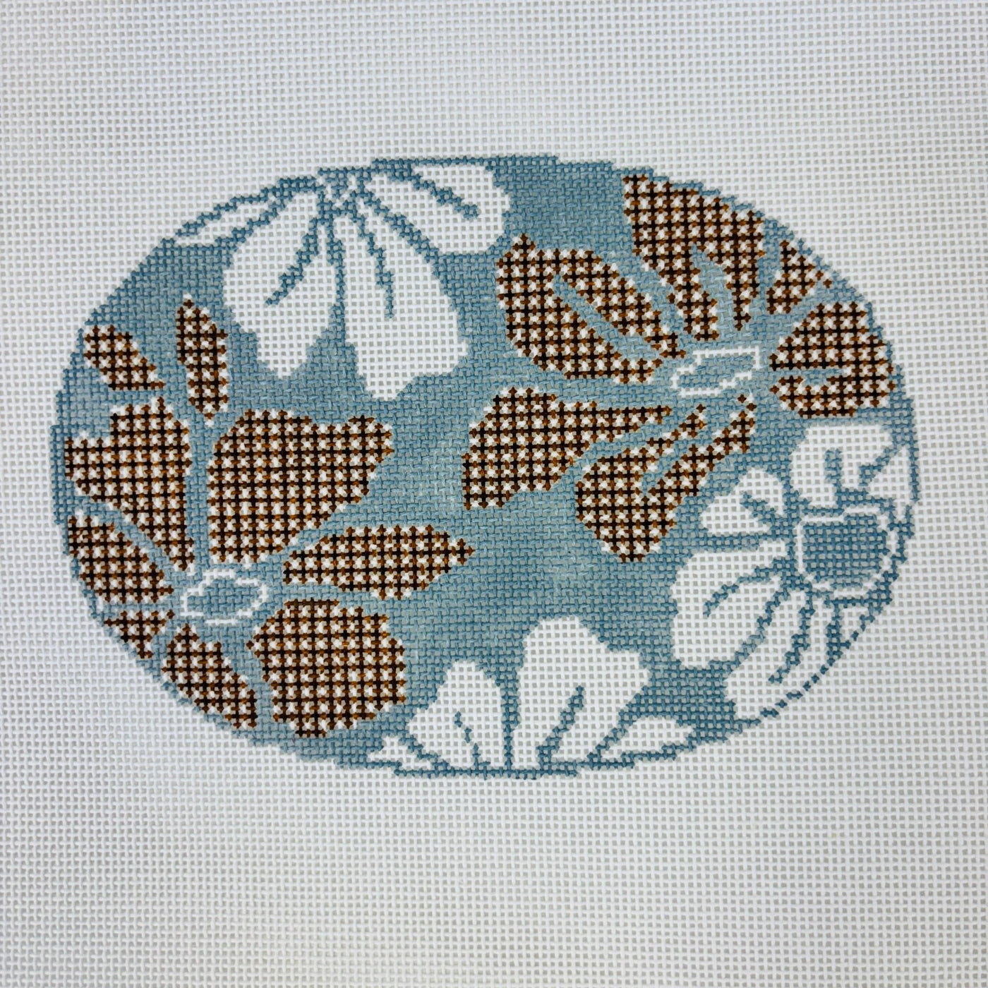 Gingham Blooms Teal Oval Insert for On - the - Go Self - Finishing Bag needlepoint canvas - Bargello Needlepoint