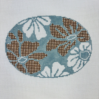 Gingham Blooms Teal Oval Insert for On - the - Go Self - Finishing Bag needlepoint canvas - Bargello Needlepoint