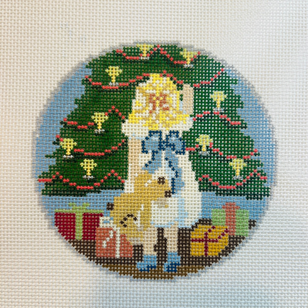 Girls In White Drsses With Blue Satin Sashes Ornament Needlepoint Canvas –  Bargello Needlepoint