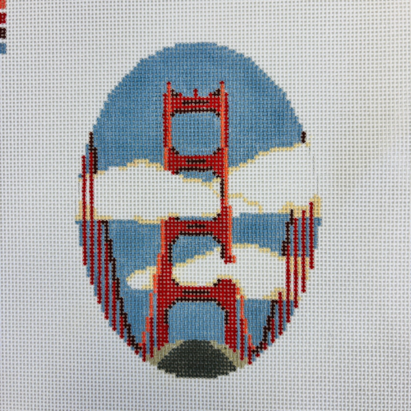 Golden Gate Bridge Oval Ornament needlepoint canvas - Bargello Needlepoint