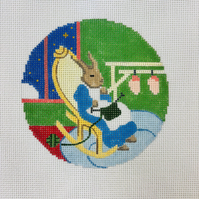 Goodnight Moon Knitting in a Rocking Chair Ornament needlepoint canvas - Bargello Needlepoint