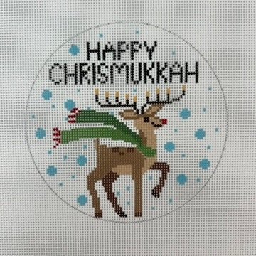 Happy Chrismukkah Reindeer Ornament needlepoint canvas - Bargello Needlepoint