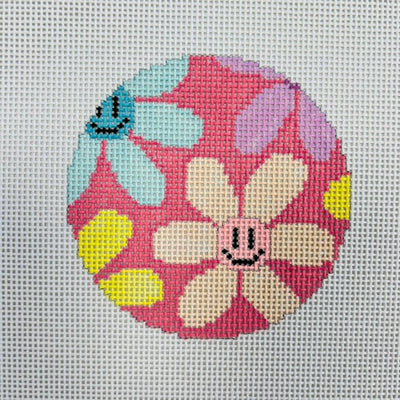Happy Flowers Round needlepoint canvas - Bargello Needlepoint