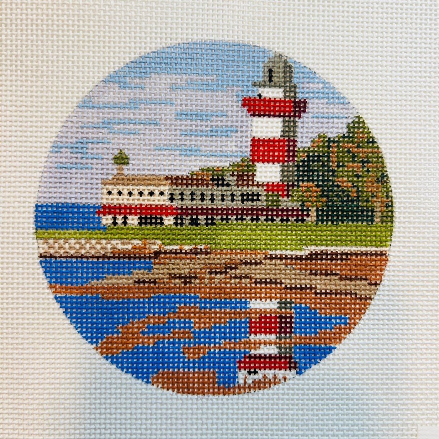 Harbour Town Light in Summer Round needlepoint canvas - Bargello Needlepoint