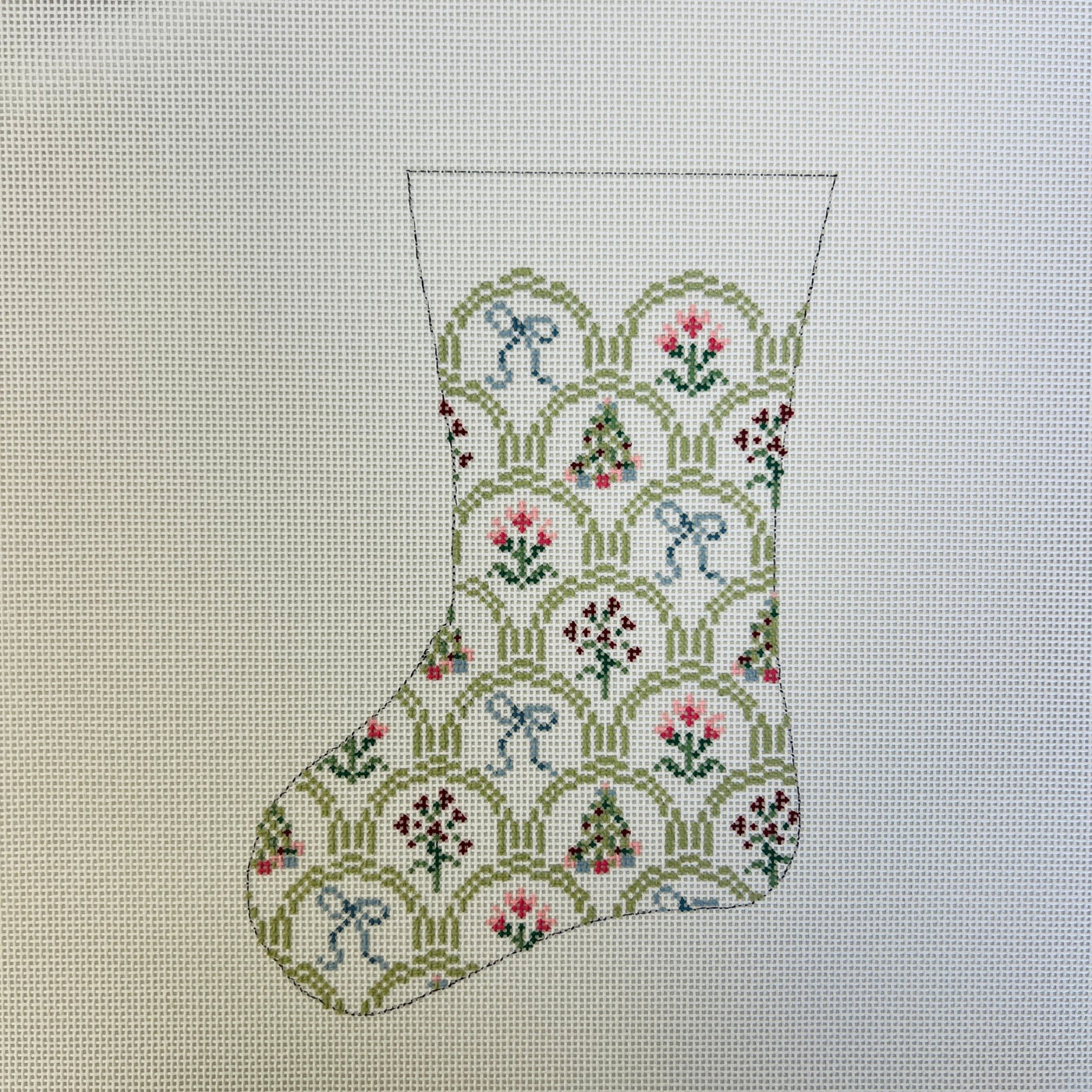 Holiday Scallop Mini Sock Ornament needlepoint canvas - Bargello Needlepoint