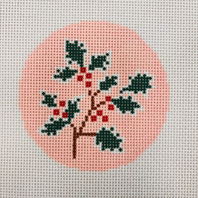 Holly Round Ornament needlepoint canvas - Bargello Needlepoint