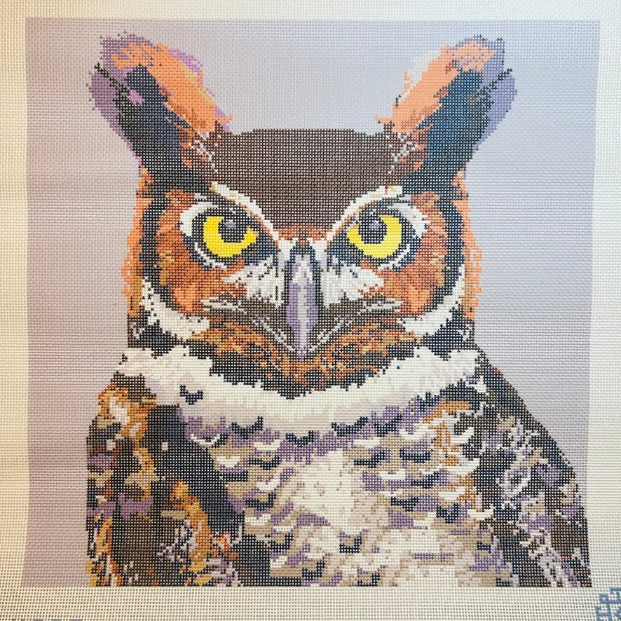 Horned Owl on Lavender needlepoint canvas - Bargello Needlepoint