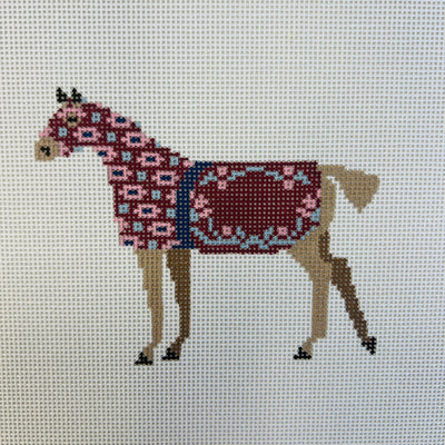Horse Collection - Burgundy needlepoint canvas - Bargello Needlepoint