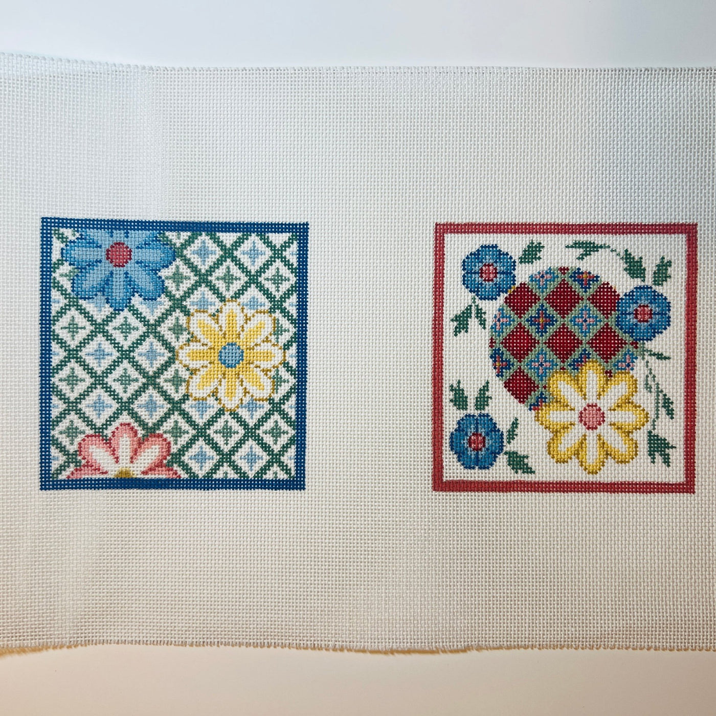 Imari, Blue, Red, Ad Gold Coaster Set needlepoint canvas - Bargello Needlepoint
