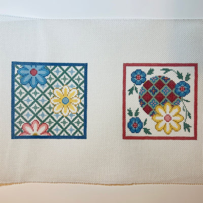 Imari, Blue, Red, Ad Gold Coaster Set needlepoint canvas - Bargello Needlepoint