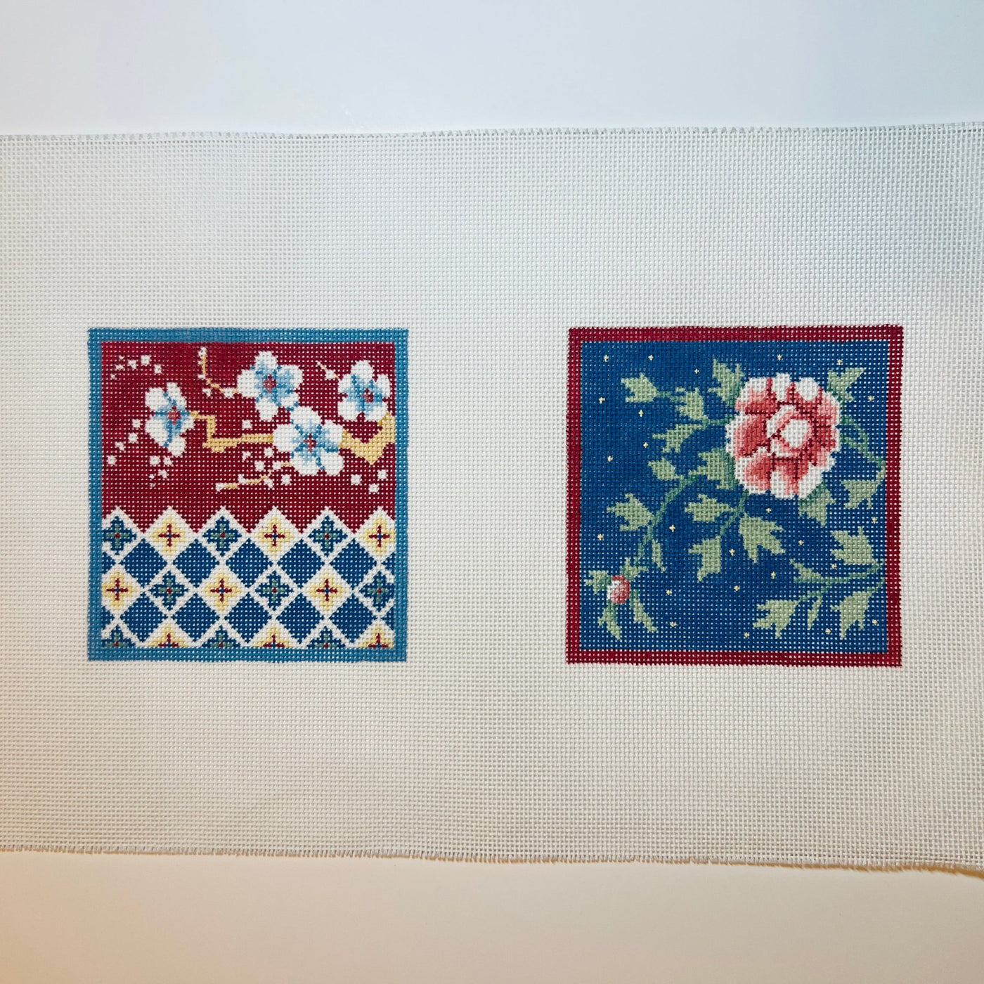 Imari, Blue, Red, Ad Gold Coaster Set needlepoint canvas - Bargello Needlepoint