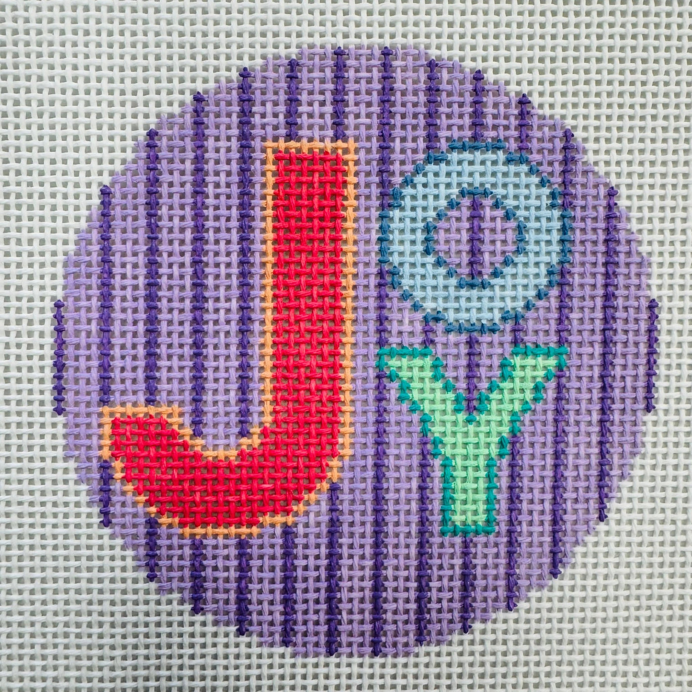JOY STRIPES ROUND ORNAMENT needlepoint canvas - Bargello Needlepoint
