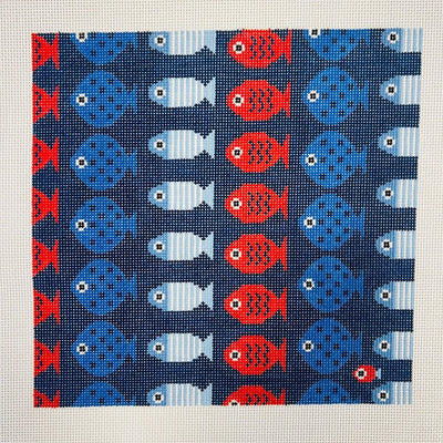 JUST KEEP SWIMMING (NAVY) 10X10 needlepoint canvas - Bargello Needlepoint