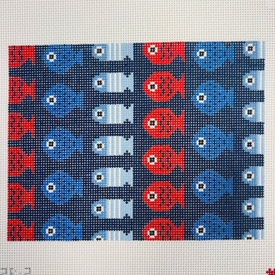 JUST KEEP SWIMMING (NAVY ) 8X6 needlepoint canvas - Bargello Needlepoint