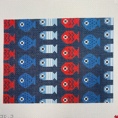 JUST KEEP SWIMMING (NAVY ) 8X6 needlepoint canvas - Bargello Needlepoint