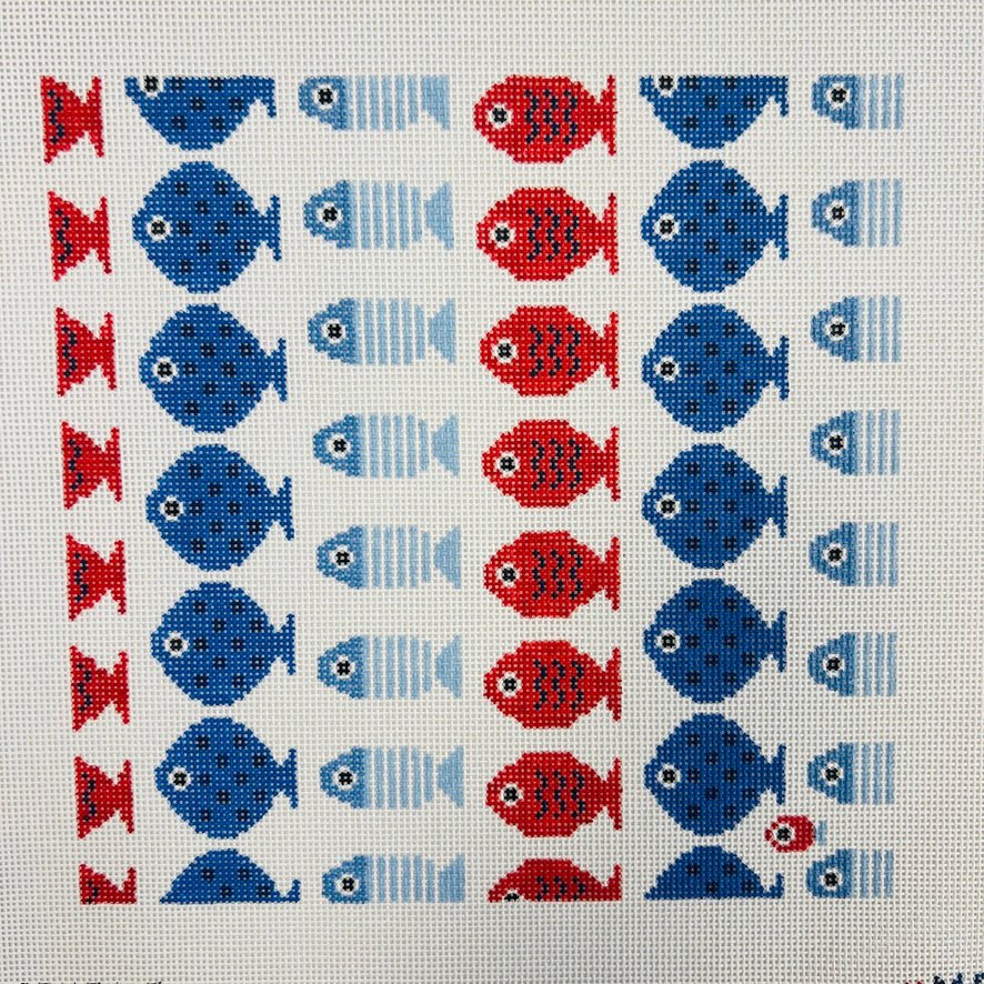 JUST KEEP SWIMMING (WHITE) 10X10 needlepoint canvas - Bargello Needlepoint