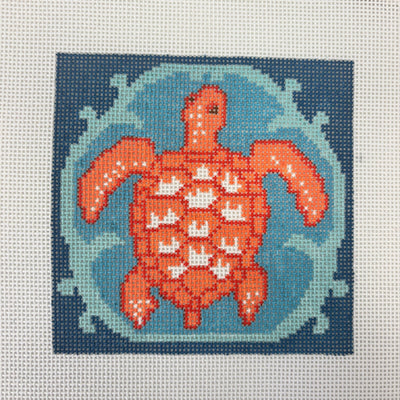 Katie Ridder Coral Turtle Bay Coaster needlepoint canvas - Bargello Needlepoint