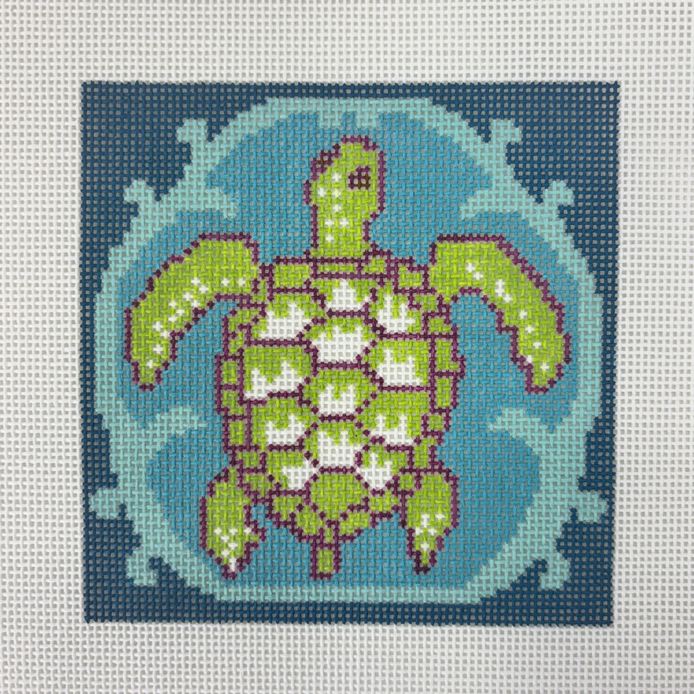 Katie Ridder Green Turtle Bay Coaster needlepoint canvas - Bargello Needlepoint