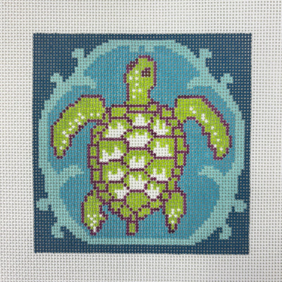 Katie Ridder Green Turtle Bay Coaster needlepoint canvas - Bargello Needlepoint