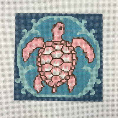 Katie Ridder Pink Turtle Bay Coaster needlepoint canvas - Bargello Needlepoint
