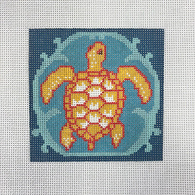 Katie Ridder Yellow Turtle Bay Coaster needlepoint canvas - Bargello Needlepoint