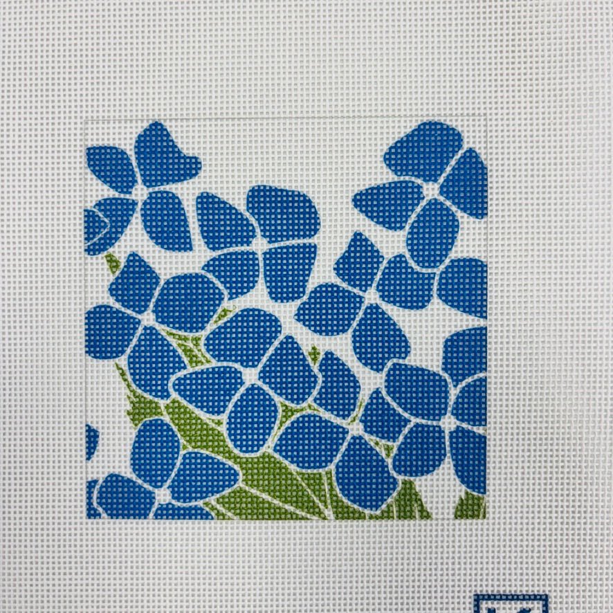 KN58 Hydrangea 4" sq insert or coaster, 18M needlepoint canvas - Bargello Needlepoint