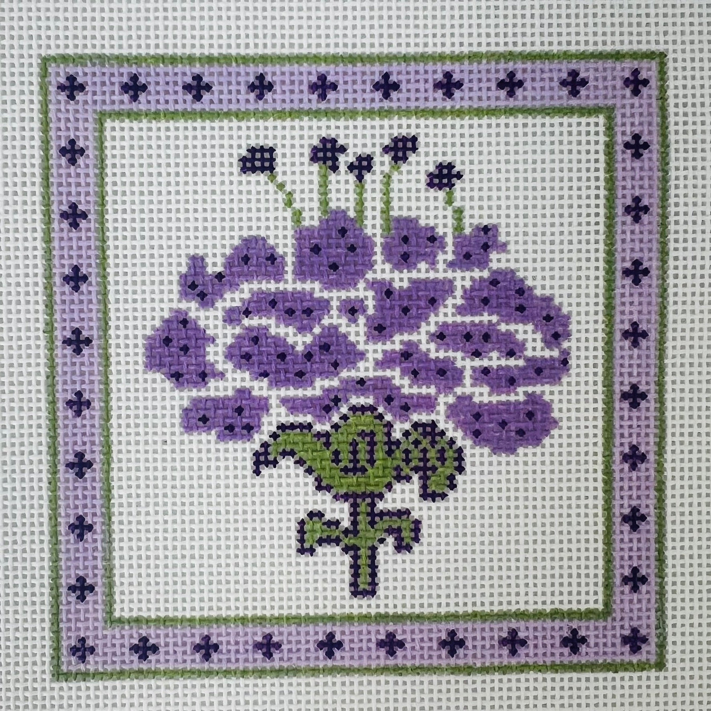 Lavender Peony Coaster needlepoint canvas - Bargello Needlepoint