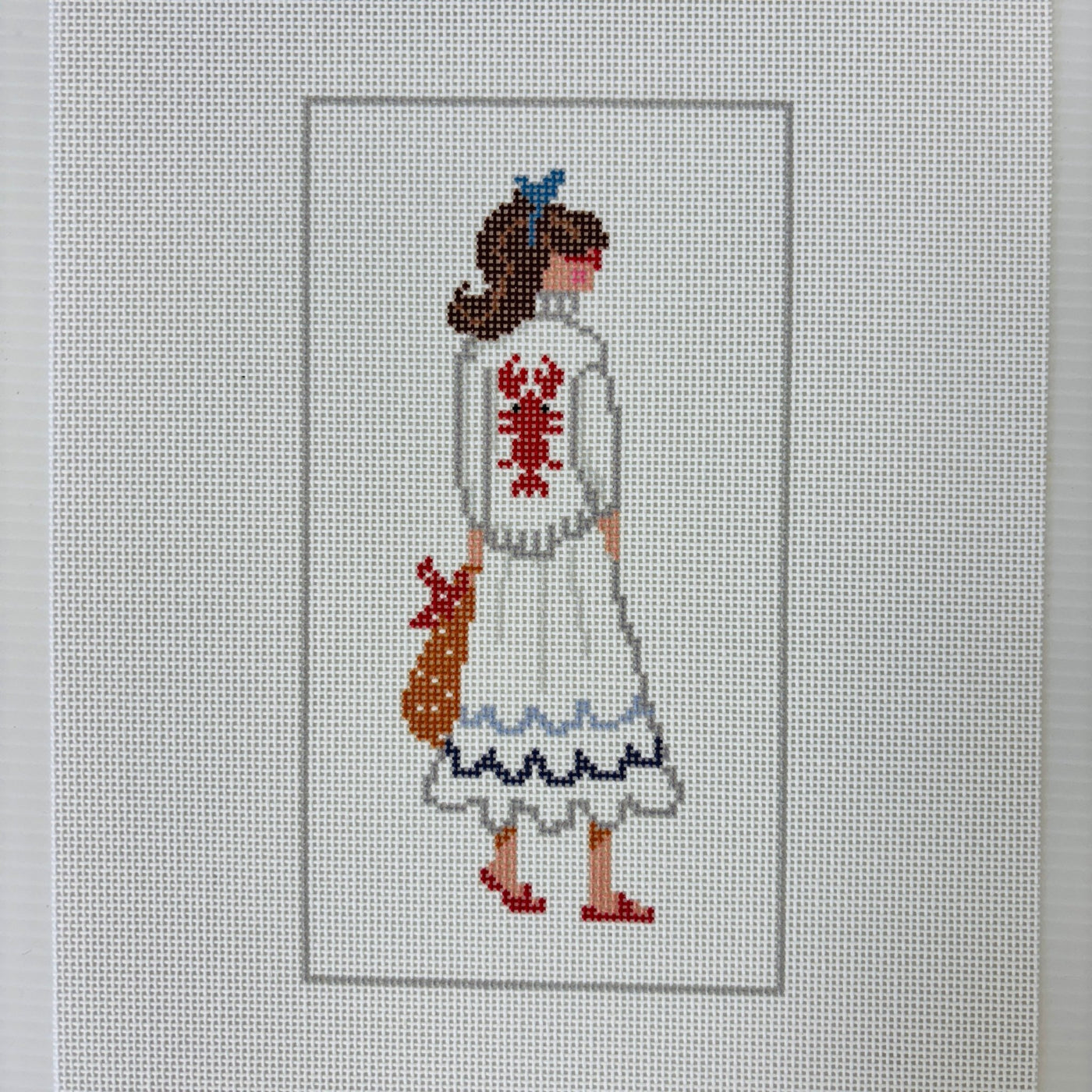 Lobster Sweater & Skirt - Pony Tail Eyeglass Case needlepoint canvas - Bargello Needlepoint