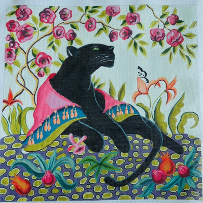 Lounging Black Wild Cat needlepoint canvas - Bargello Needlepoint