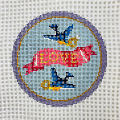 Love Birds Round Ornament needlepoint canvas - Bargello Needlepoint