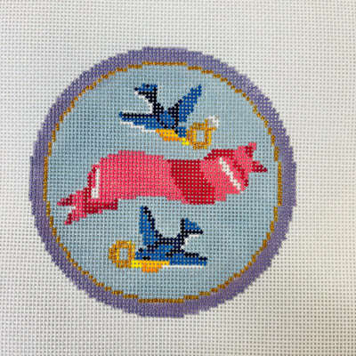 Love Birds Round Ornament with Blank Personalization Space needlepoint canvas - Bargello Needlepoint