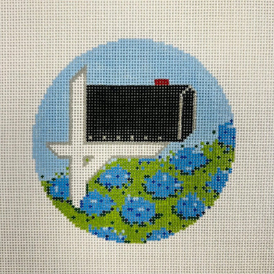 Mailbox with Hydrangea Ornament with stitch guide needlepoint canvas - Bargello Needlepoint
