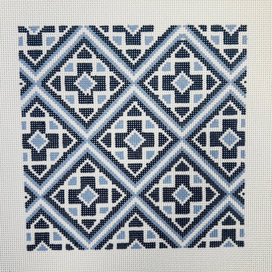MEDALLION TILE 8X8 (BLUES) needlepoint canvas - Bargello Needlepoint