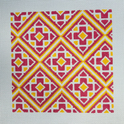 MEDALLION TILE 8X8 (PINK GOLDEN) needlepoint canvas - Bargello Needlepoint