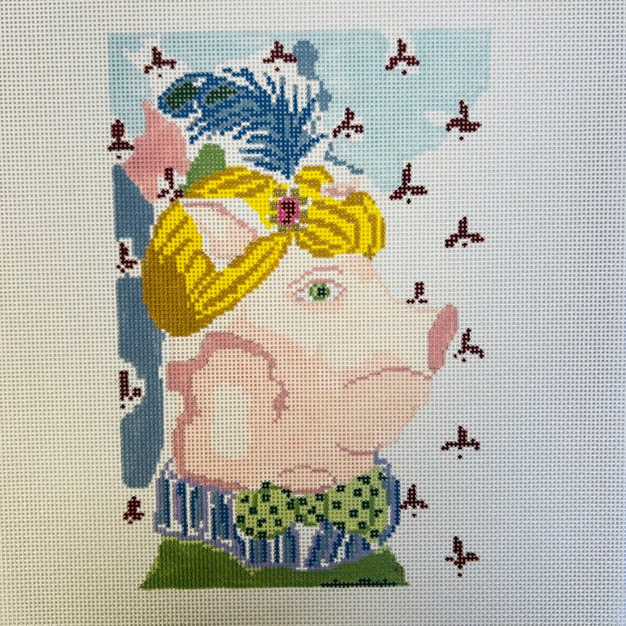 Menagerie Collection - Pig - 13 mesh needlepoint canvas - Bargello Needlepoint