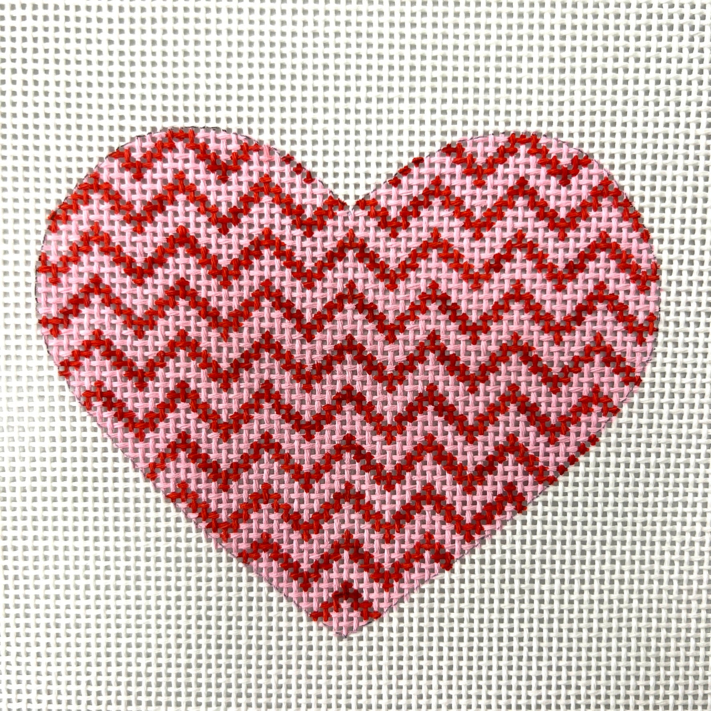 Mini Heart – Pink & Red Zigzag needlepoint canvas - Bargello Needlepoint