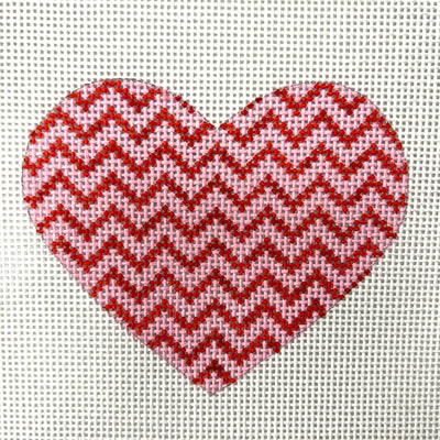 Mini Heart – Pink & Red Zigzag needlepoint canvas - Bargello Needlepoint