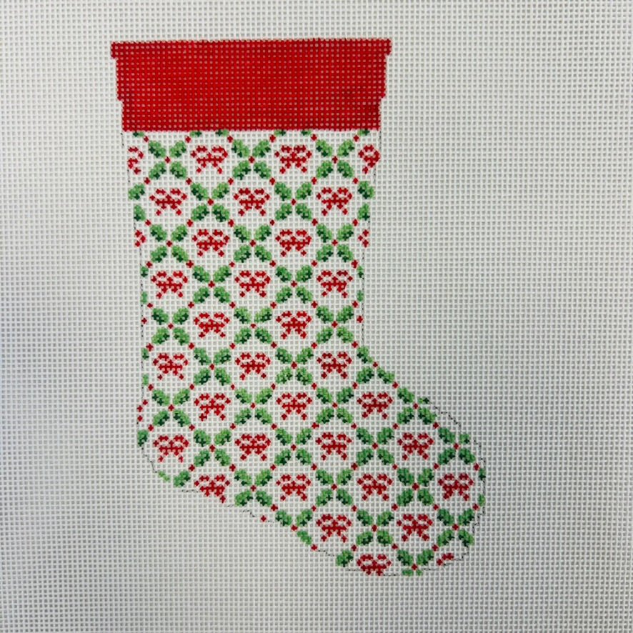 Mini Stocking - Holiday Trellis needlepoint canvas - Bargello Needlepoint
