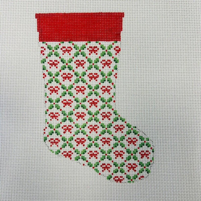 Mini Stocking - Holiday Trellis needlepoint canvas - Bargello Needlepoint