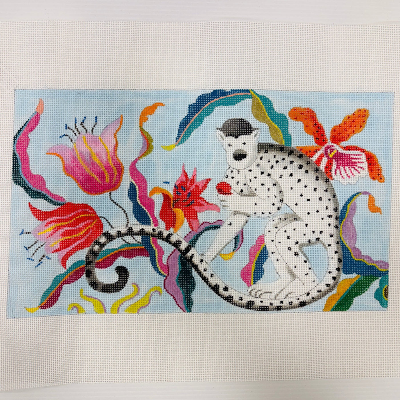 Monkey with Florals Clutch needlepoint canvas - Bargello Needlepoint