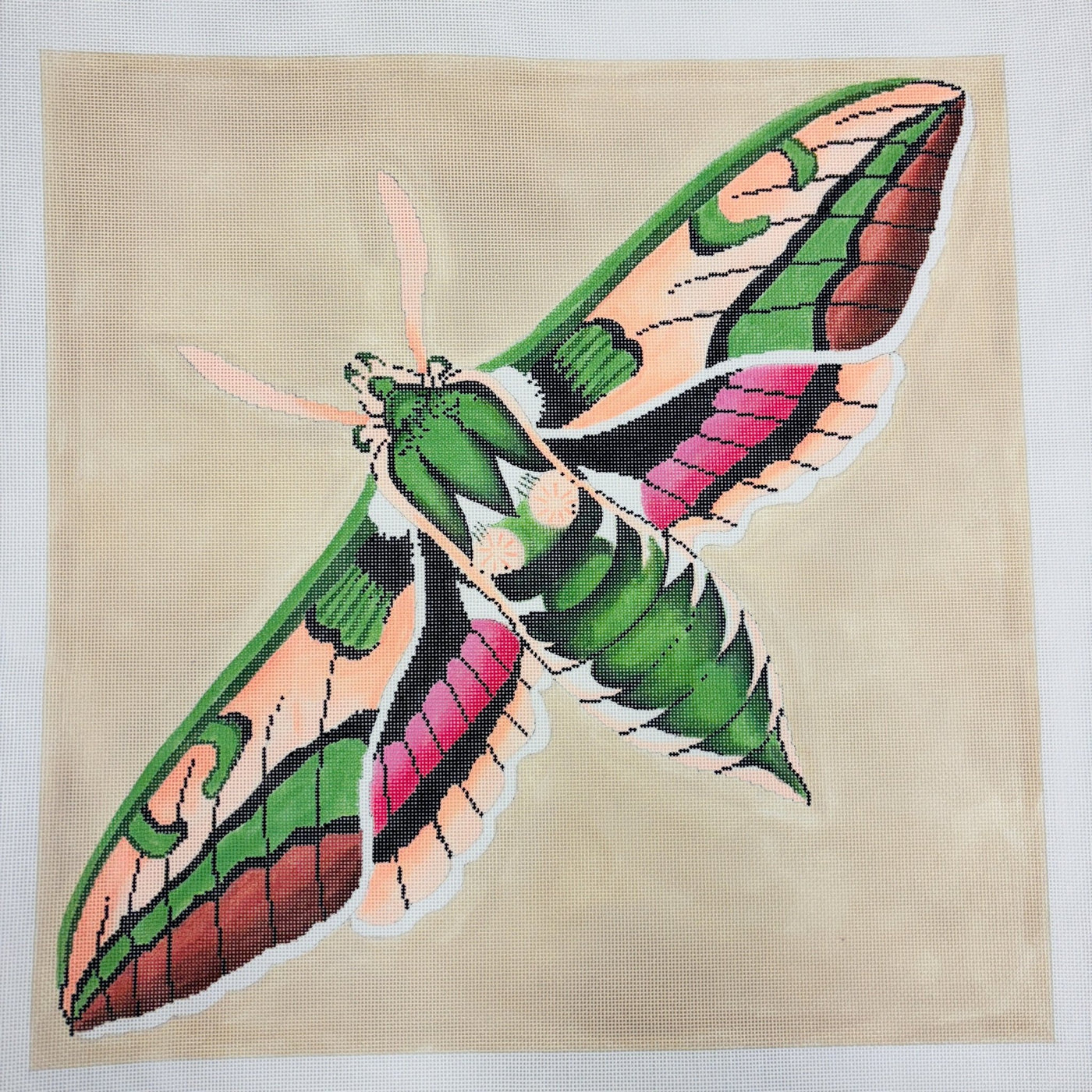 Moth green/pink/peach needlepoint canvas - Bargello Needlepoint