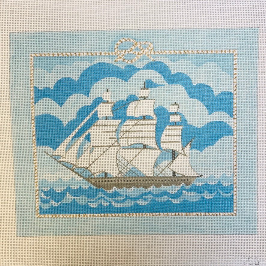 Nantucket Whaler with Rope Border - 13 mesh needlepoint canvas - Bargello Needlepoint