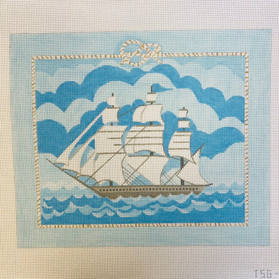 Nantucket Whaler with Rope Border - 13 mesh needlepoint canvas - Bargello Needlepoint
