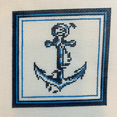 Nautical Coaster - Anchor in Blue  needlepoint canvas - Bargello Needlepoint